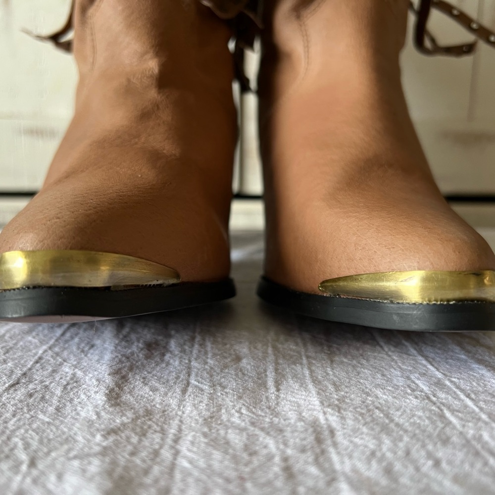 SALE🔥 Fringe Studded Leather Cowgirl Boots - Picture 6 of 15